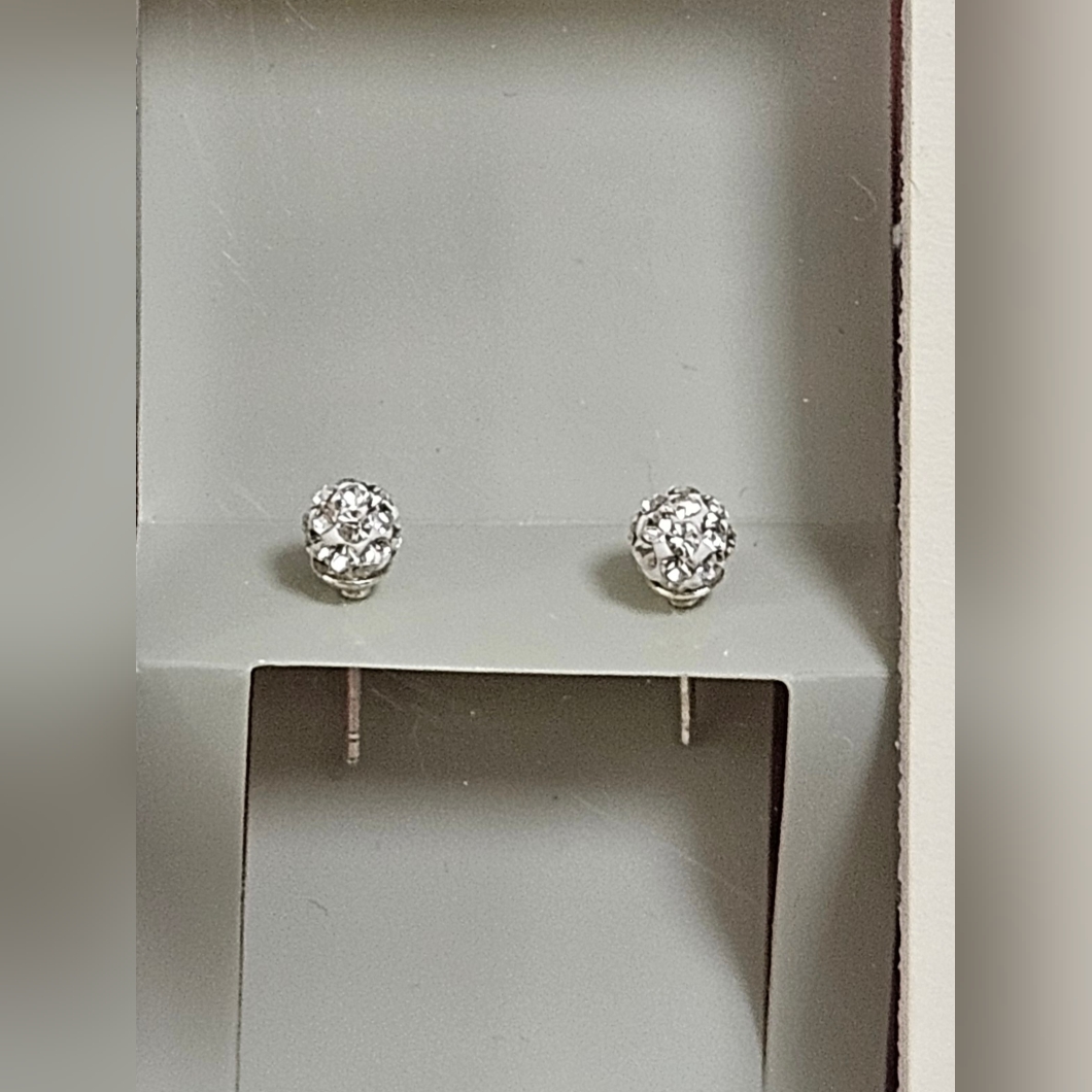 I Am Sterling Silver Cubic Zirconia Mini Ball Rhinestones Stud Earrings